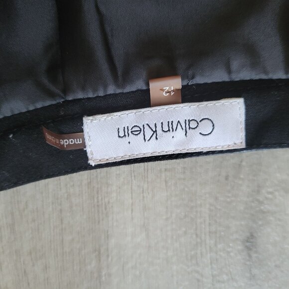 Calvin Klein Womens Plaid Pencil Skirt Faux Leather Waistband Size 12 Wool Blend - Picture 4 of 5